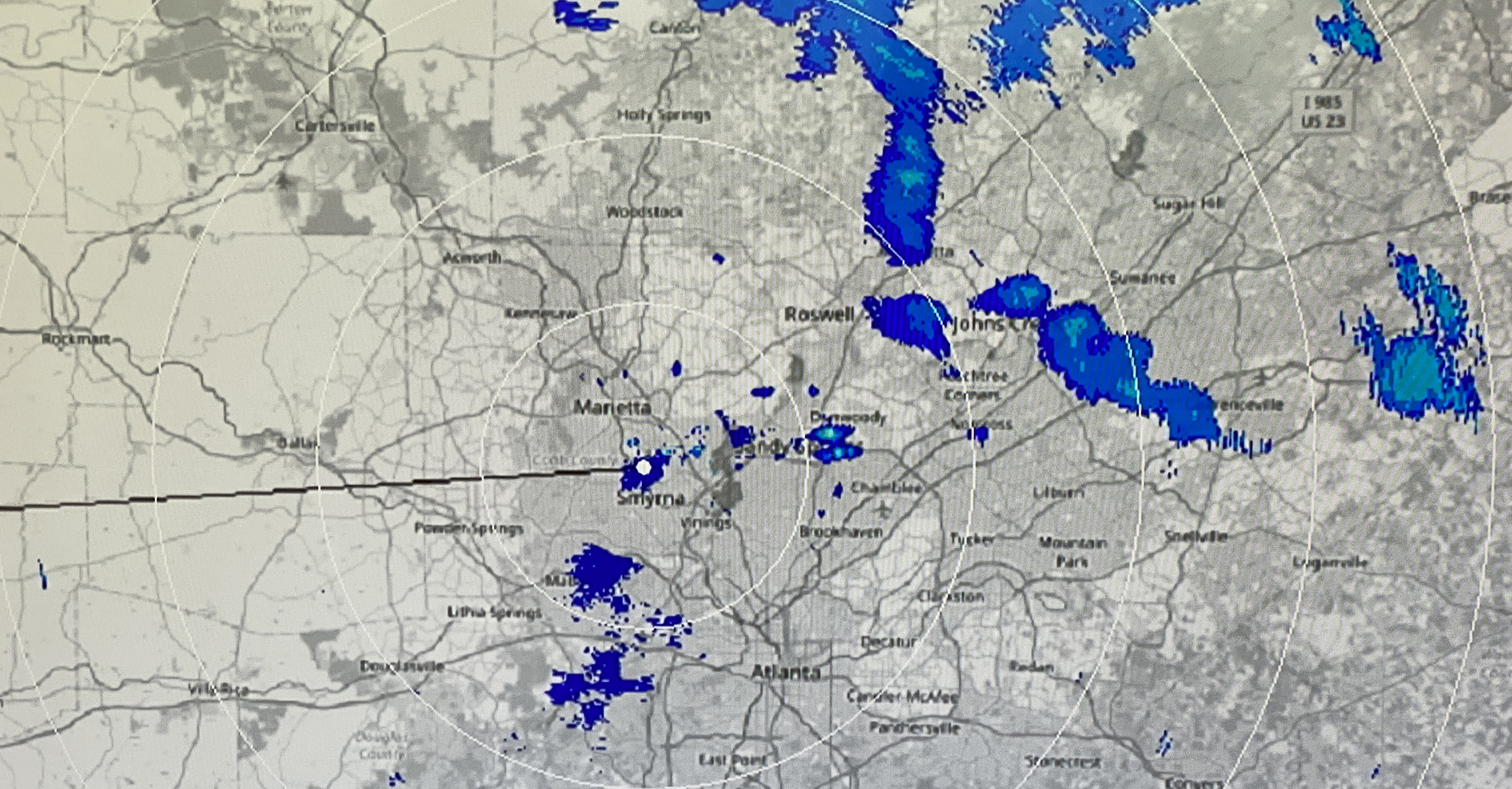Radar screen showing rain in north Georgia