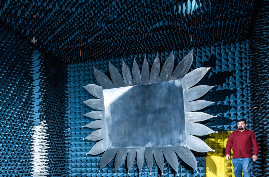 researcher in anechoic chamber